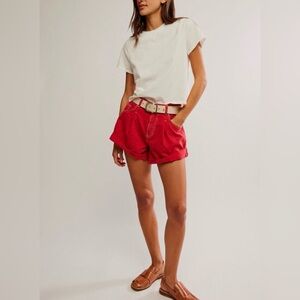 Free People We the Free Danni Jean Shorts in Hot Shot Red, NWT, size: XL
